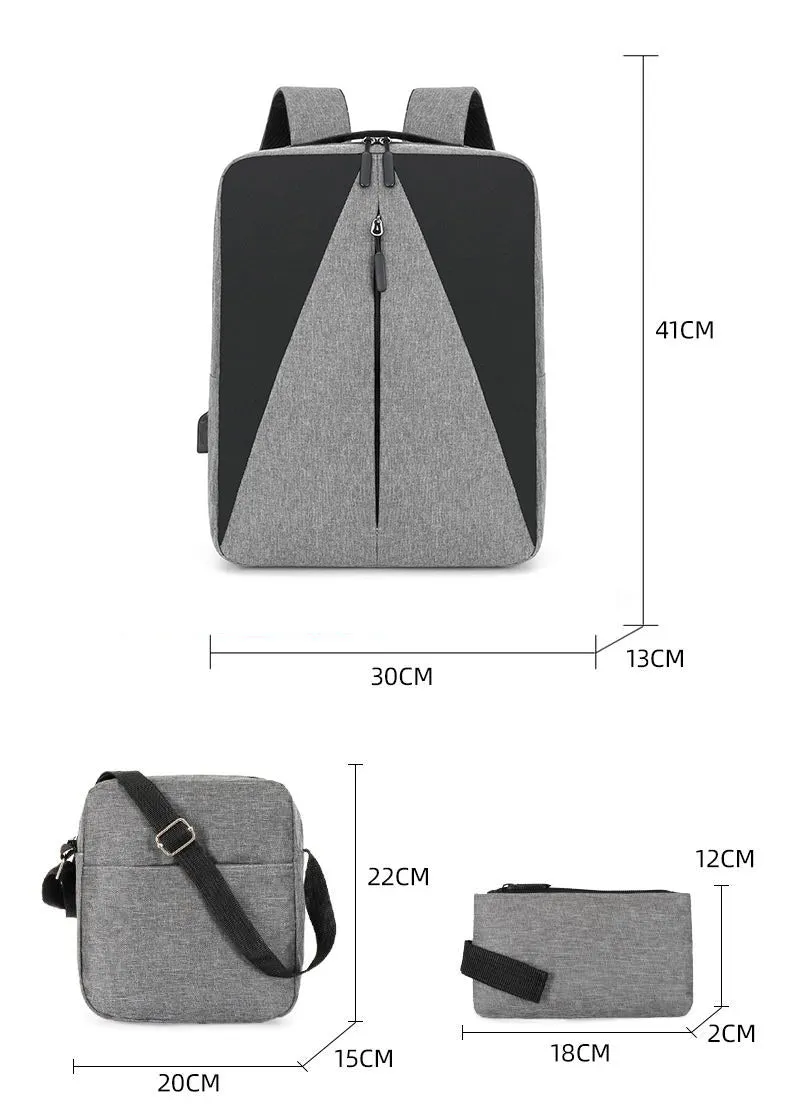 3-in-1 Laptop Backpack Anti-Theft Bag with USB Charging Port Women Men Travel Backpack with Crossbody And Coin Purse Durable College Bag Three Piece
