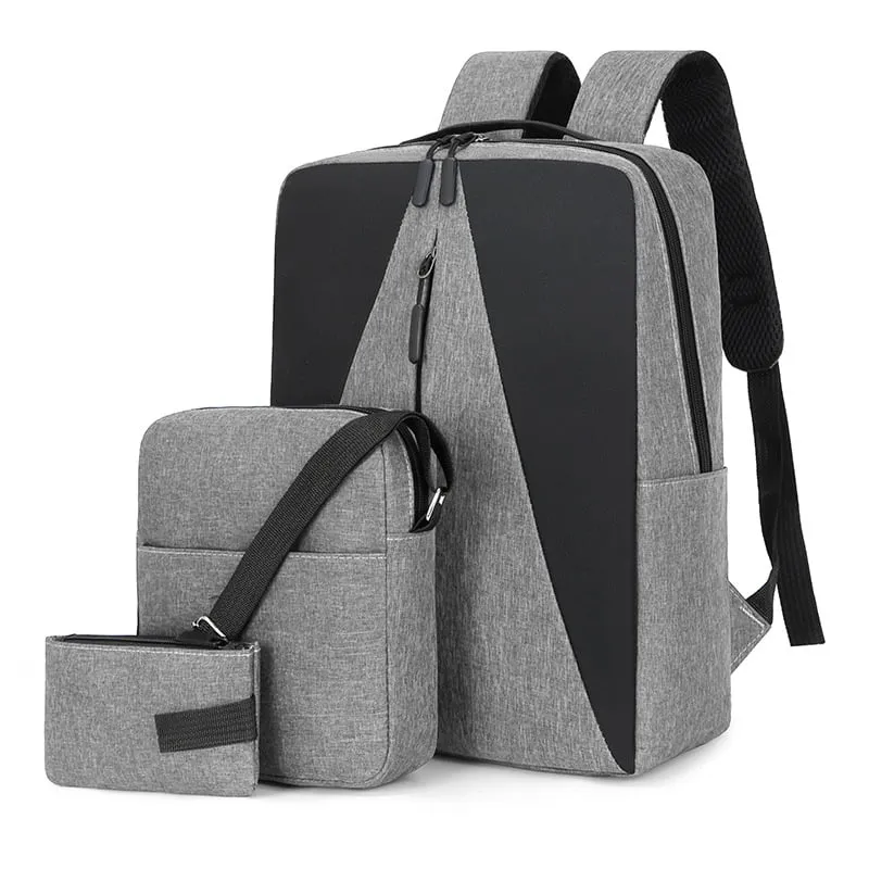 3-in-1 Laptop Backpack Anti-Theft Bag with USB Charging Port Women Men Travel Backpack with Crossbody And Coin Purse Durable College Bag Three Piece