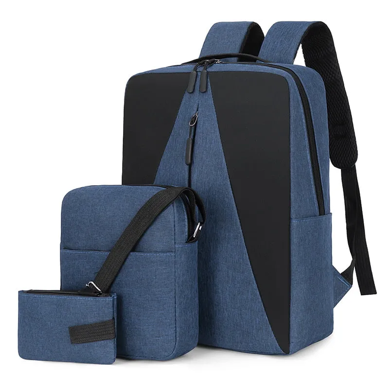 3-in-1 Laptop Backpack Anti-Theft Bag with USB Charging Port Women Men Travel Backpack with Crossbody And Coin Purse Durable College Bag Three Piece