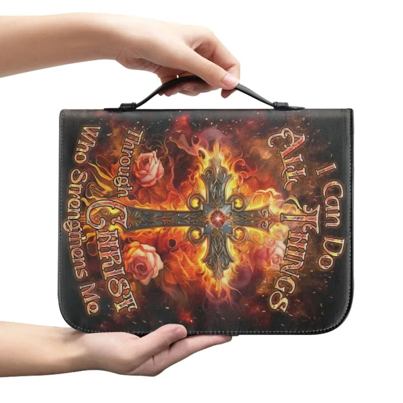 Christianartbag Bible Cover, I Can Do All Things Through Christ Who Strengthens Me Bible Cover, Personalized Bible Cover, Cross Designer Bible Cover, Christian Gifts, CAB01080124.