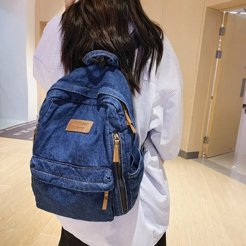 Denim Fashion Backpacks for School Trend Student Jeans Bag Multi Pockets Large Capacity Rucksack Mochila De Escola Feminina 2023