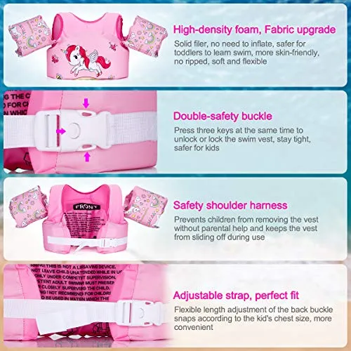 Hutigertech Toddler Swim Vest 30-55 Pounds Boy & Girl, Kids Swim Life Jacket Vest for Pool, Floaties for Toddler, Baby Floats with Arm Wings for Learn-to-Swim Kids Infant