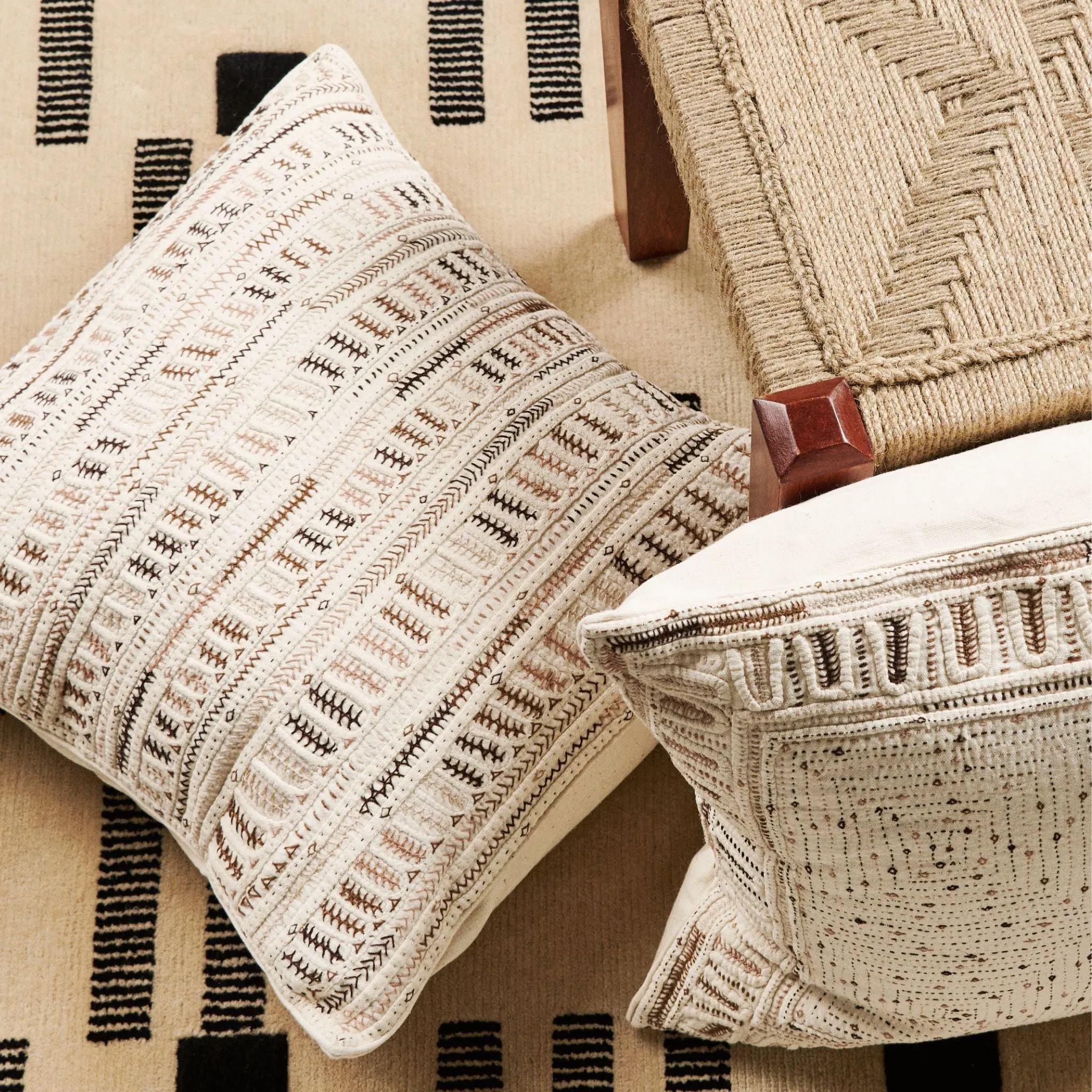 Maze Brown Handwoven Hand Embroidered Organic Cotton Pillow