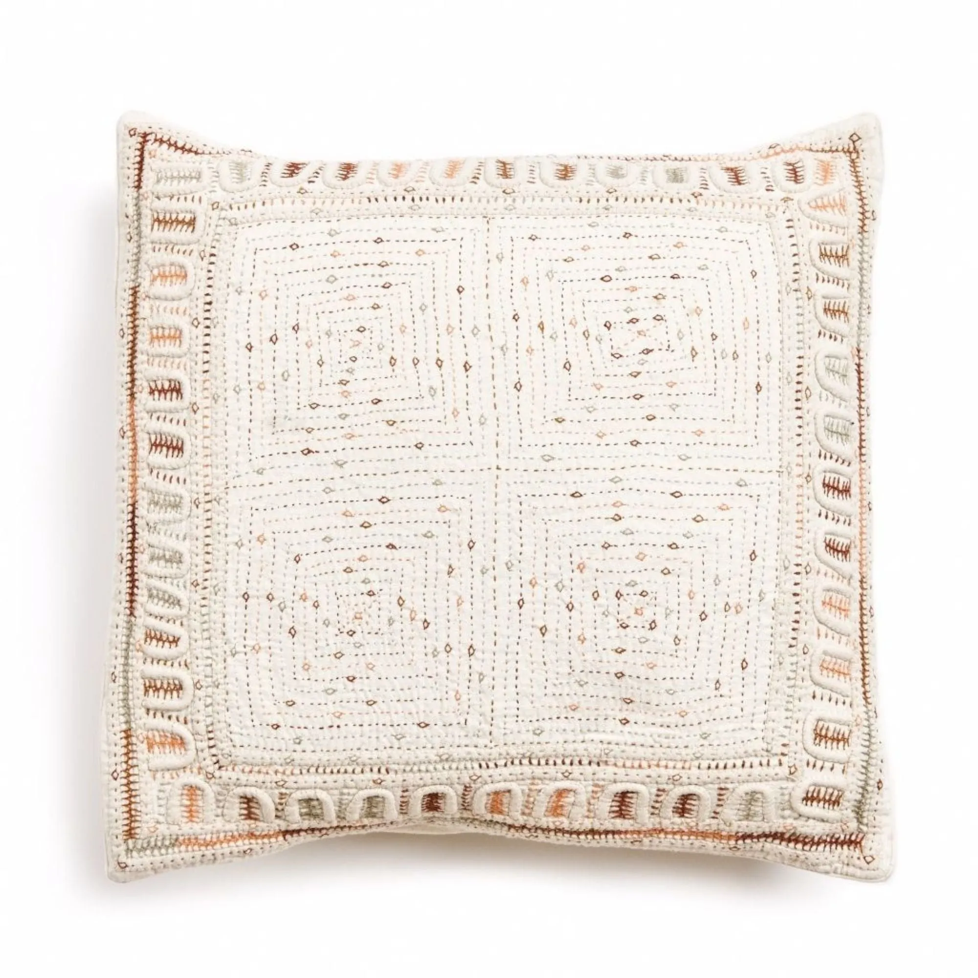 Maze Brown Handwoven Hand Embroidered Organic Cotton Pillow