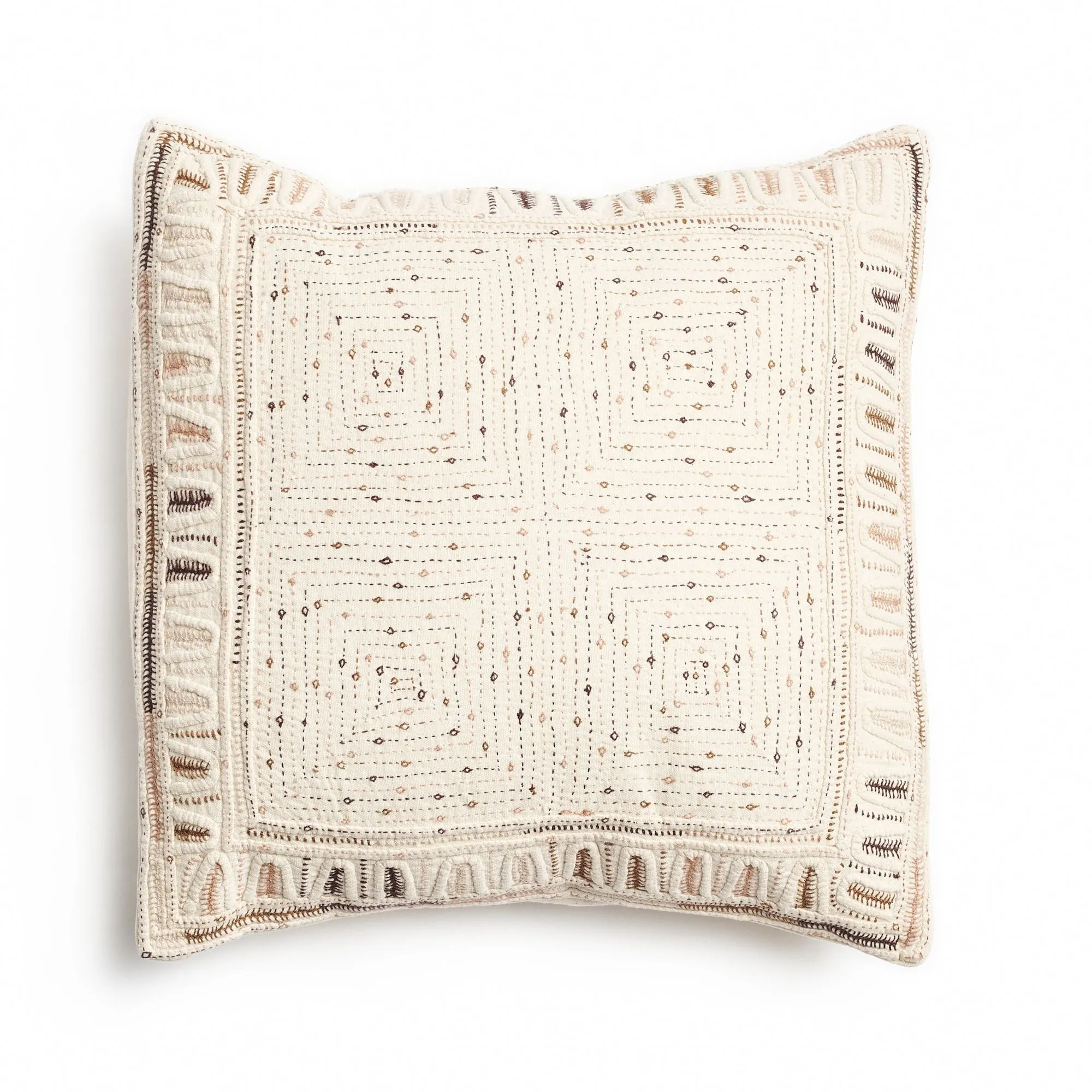 Maze Brown Handwoven Hand Embroidered Organic Cotton Pillow