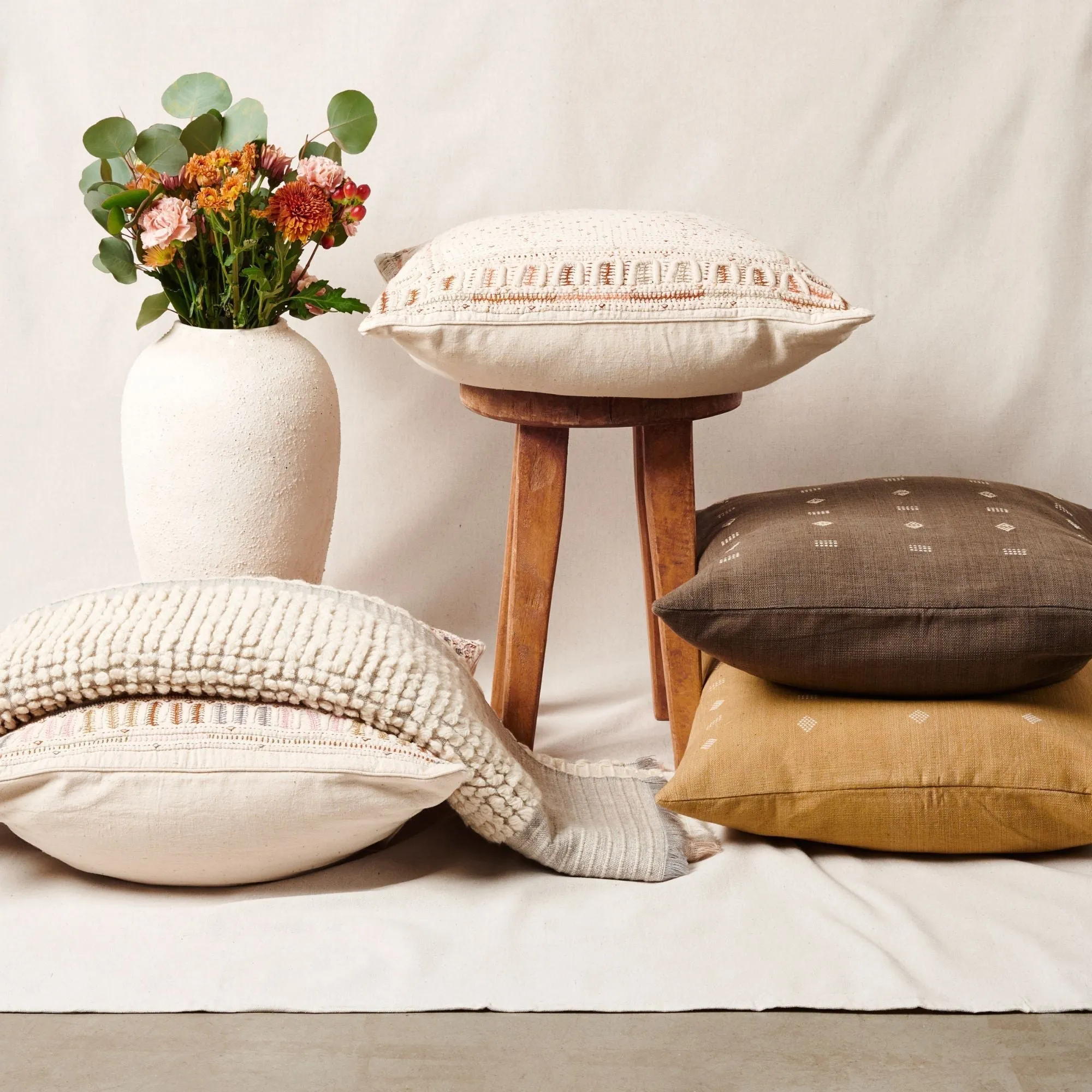 Maze Brown Handwoven Hand Embroidered Organic Cotton Pillow