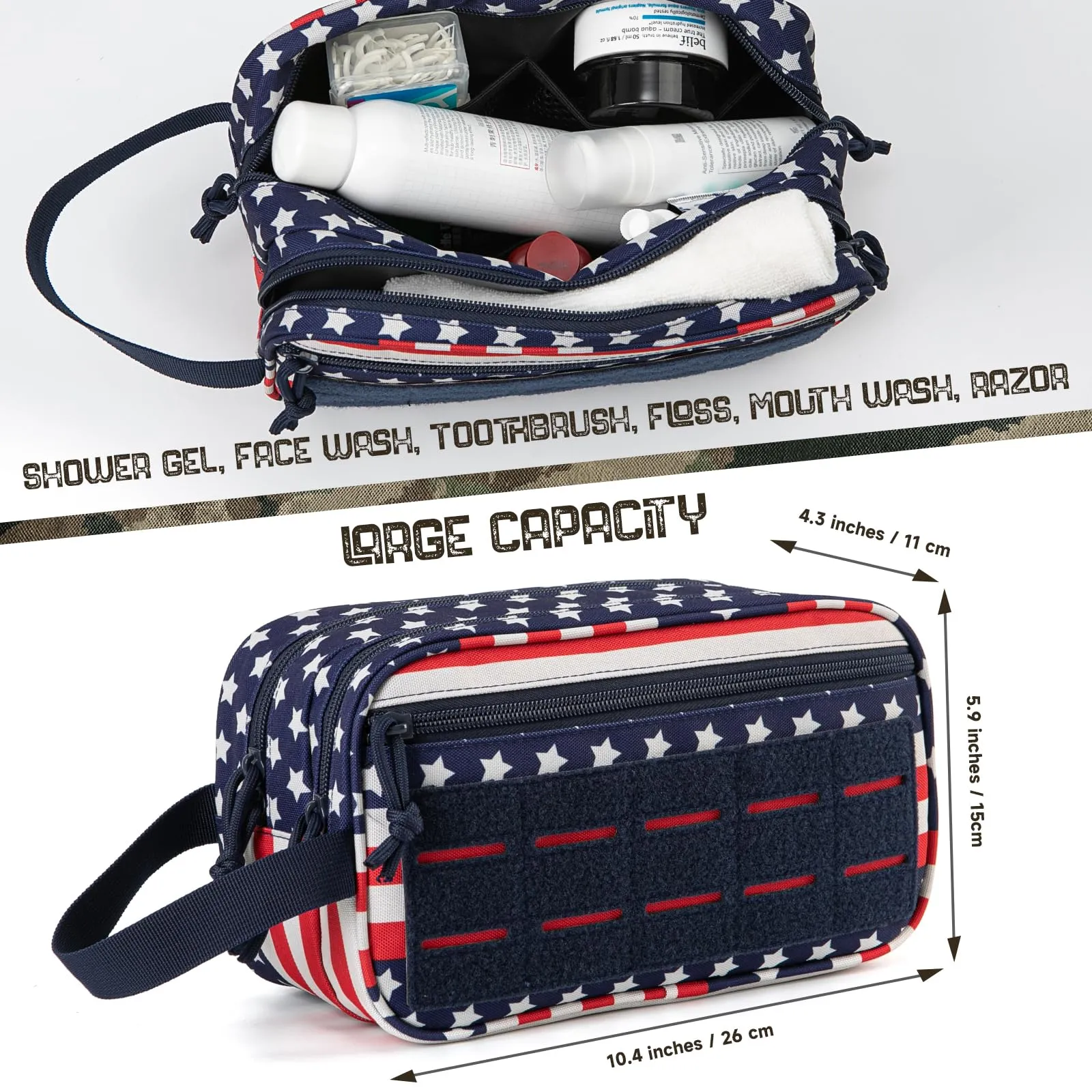 QT&QY Tactical Toiletry Bag For Men Hygiene Bag EDC Military Tool Molle Pouches Small Dopp Kit Mens Shaving Kit Travel shower Bags Star-Spangled