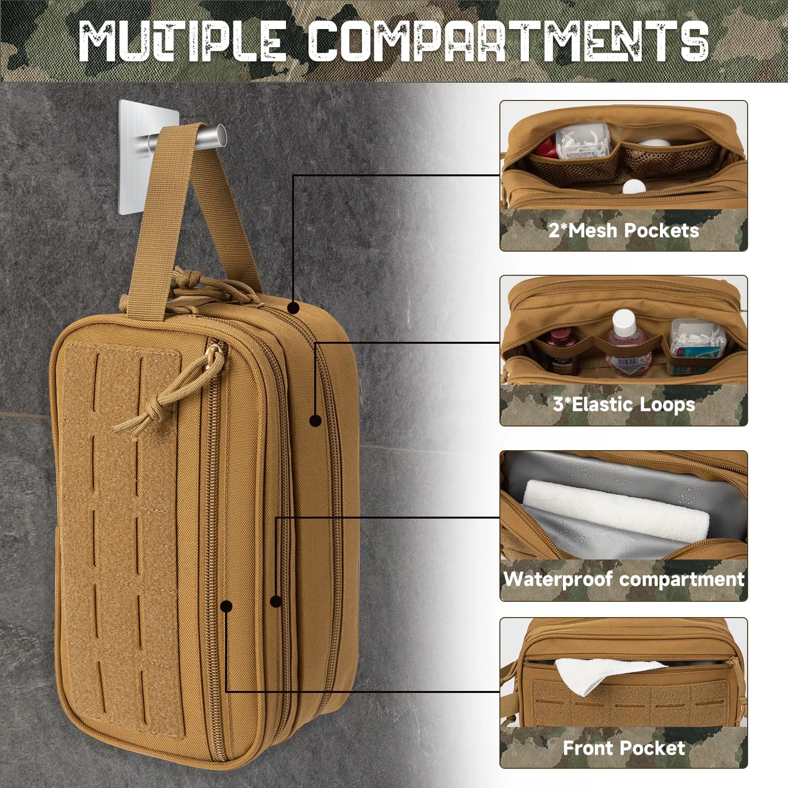 QT&QY Tactical Toiletry Bag For Men Hygiene Bag EDC Military Tool Molle Pouches Small Dopp Kit Mens Shaving Kit Travel shower Bags
