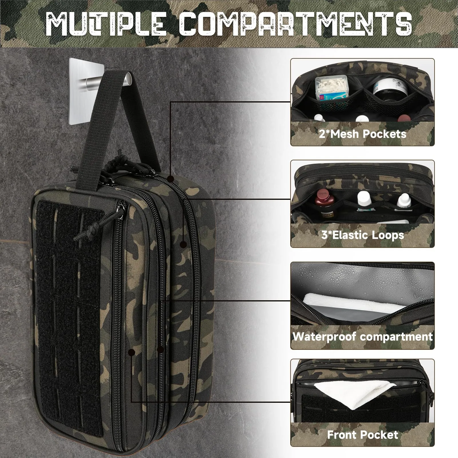 QT&QY Tactical Toiletry Bag for Men Hygiene Bag EDC Military Tool Molle Pouches Small Dopp Kit Mens Shaving Kit Travel Shower Bags