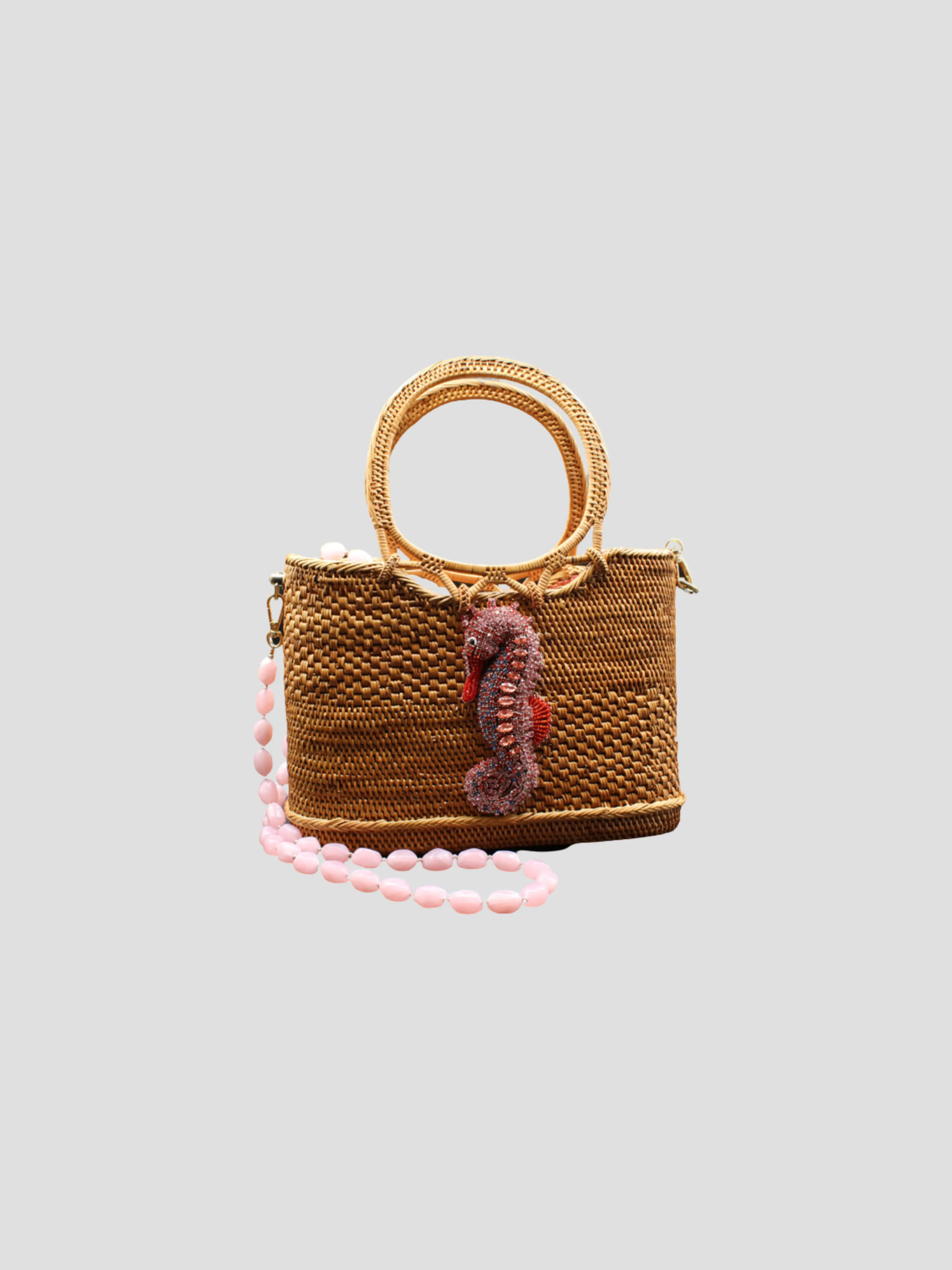 Raffia Tote with Seahorse
