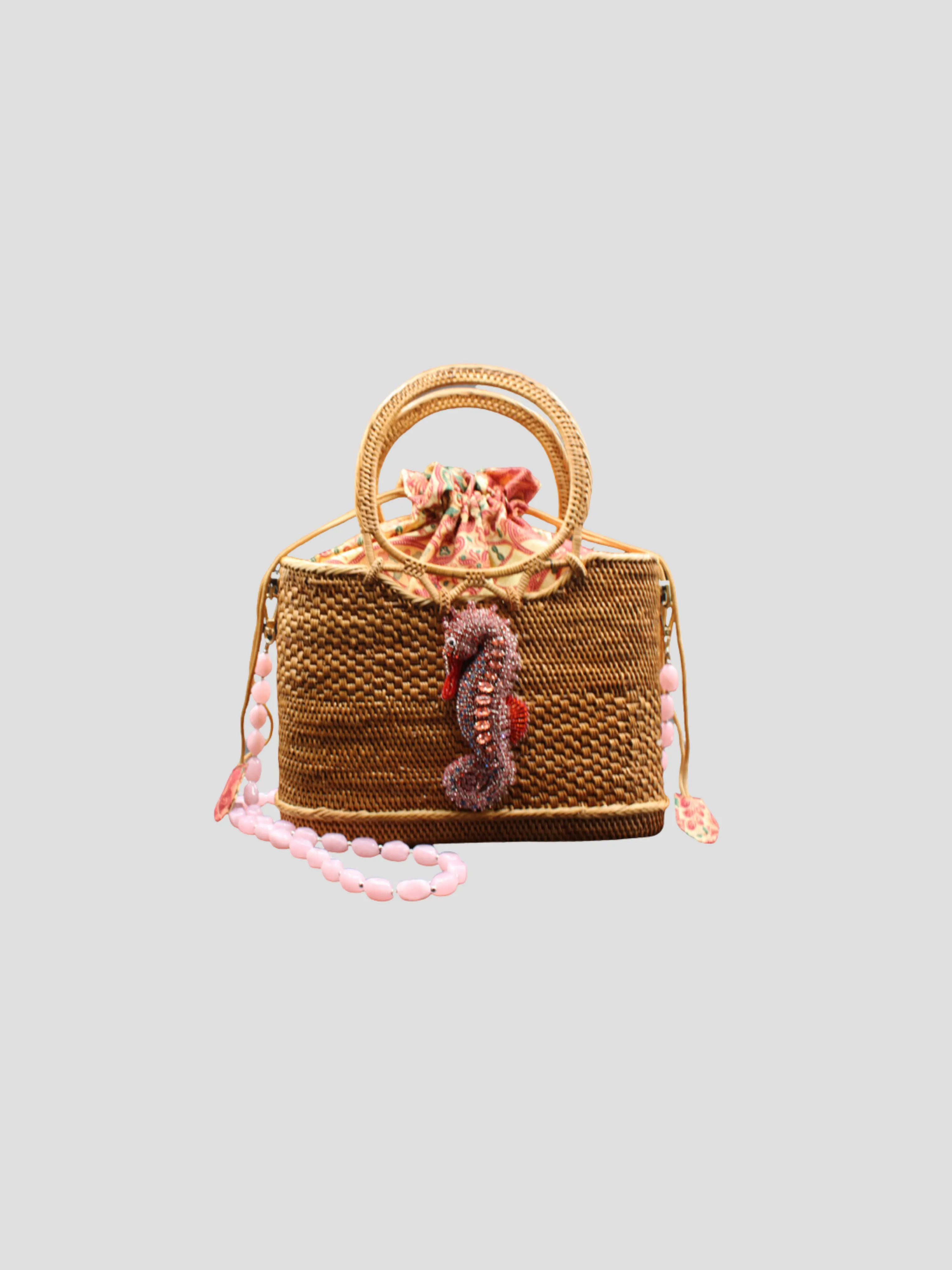 Raffia Tote with Seahorse