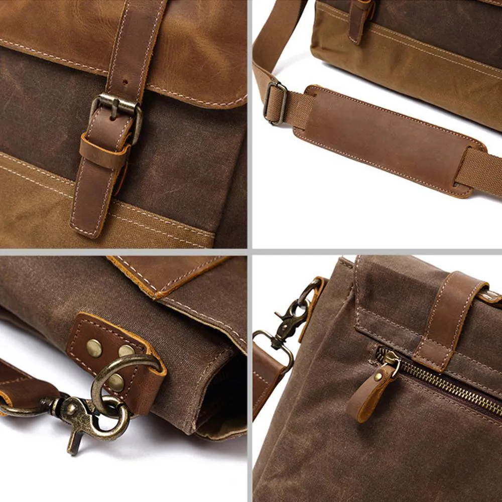 Retro Waxed Canvas Messenger Bags with Multiple Pockets