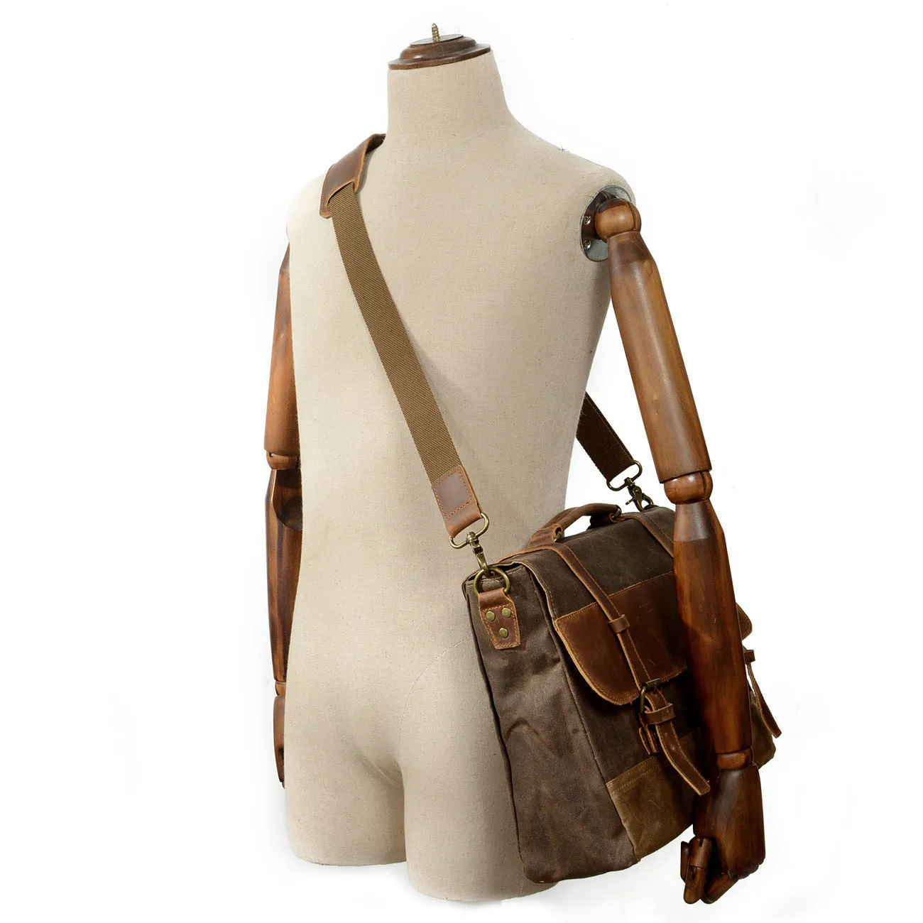 Retro Waxed Canvas Messenger Bags with Multiple Pockets