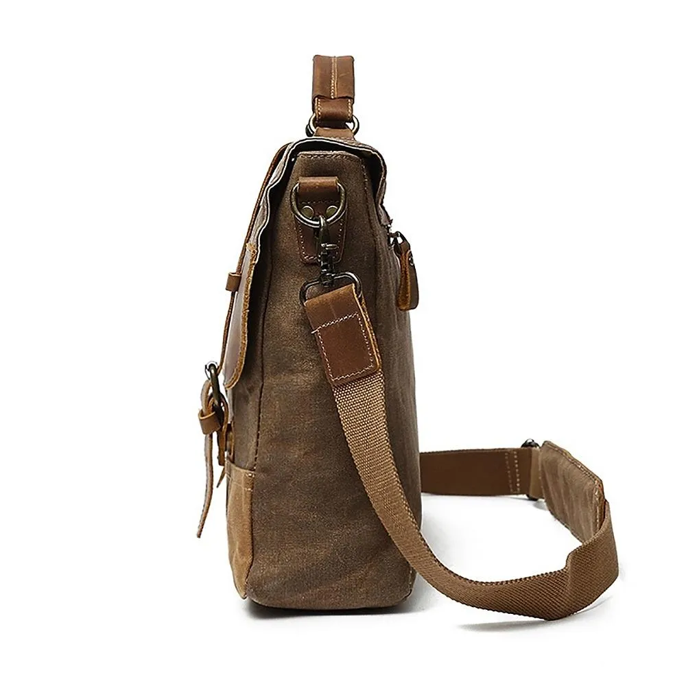Retro Waxed Canvas Messenger Bags with Multiple Pockets