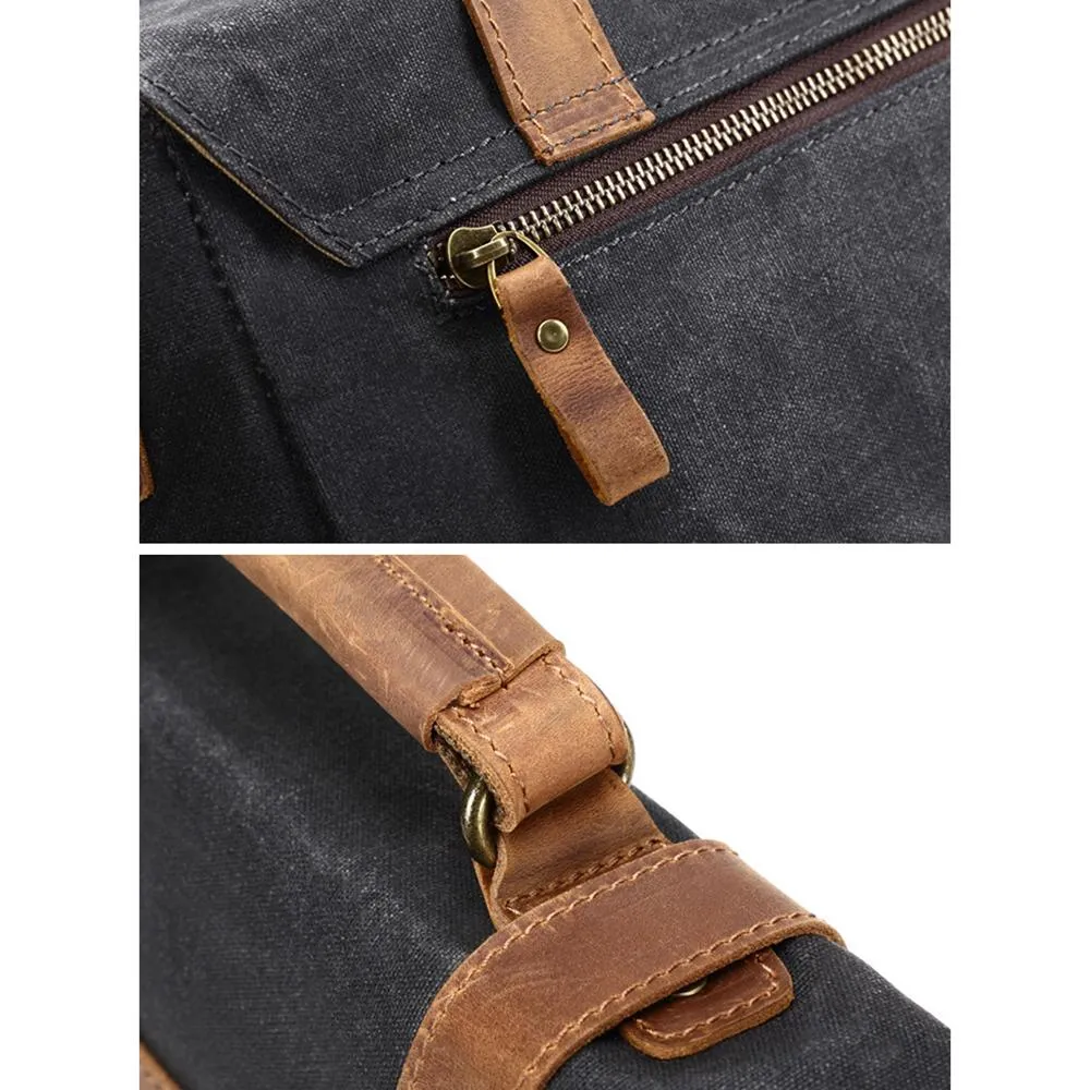 Retro Waxed Canvas Messenger Bags with Multiple Pockets