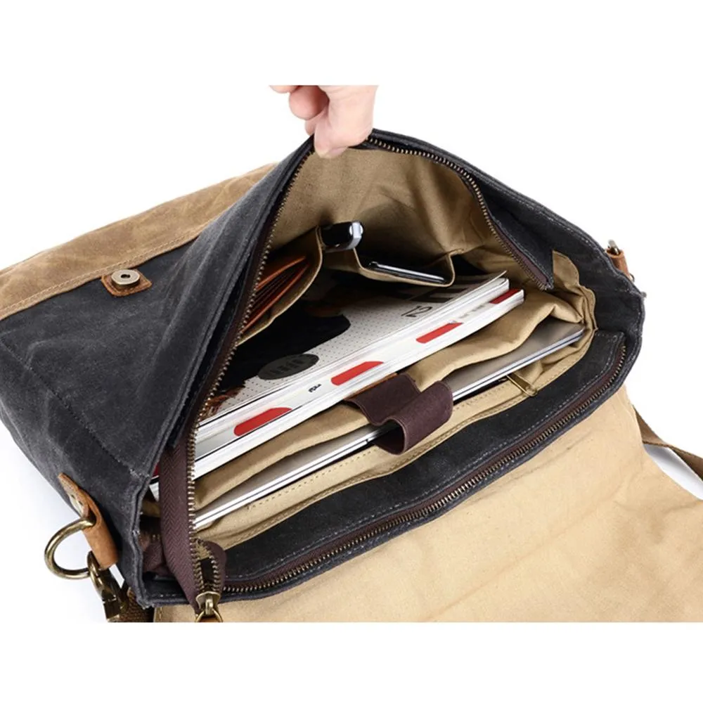 Retro Waxed Canvas Messenger Bags with Multiple Pockets