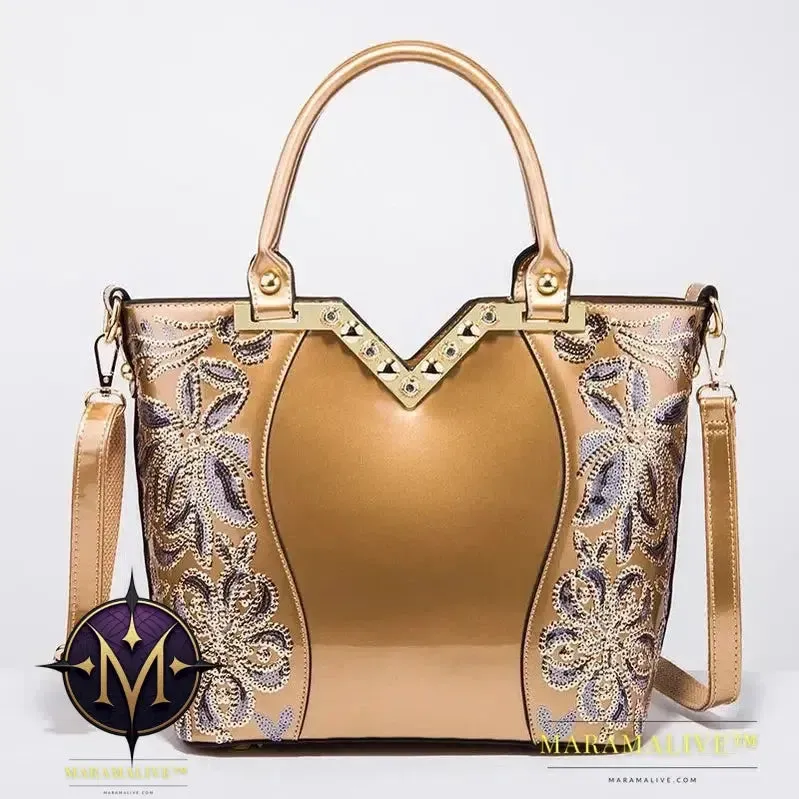 Shiny Patent Leather Embroidery Shoulder Bag Female Party Bags Brand Designer Handbags Large Capacity Women Cross Body Tote