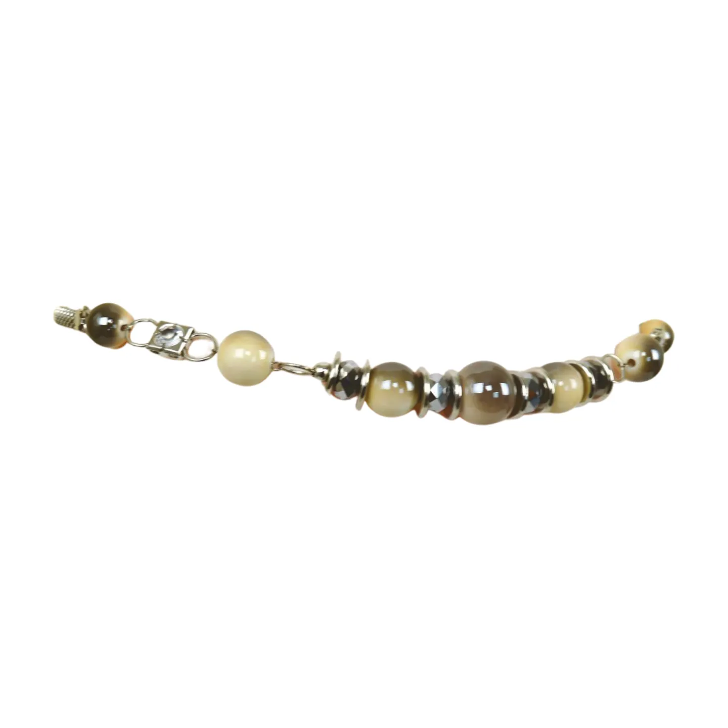 Silver Metal Chain Beaded Belt Gray Cream Beads S M
