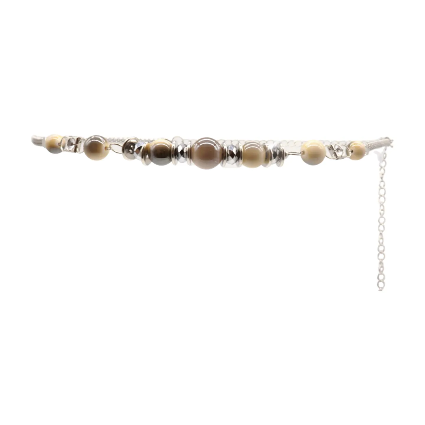 Silver Metal Chain Beaded Belt Gray Cream Beads S M