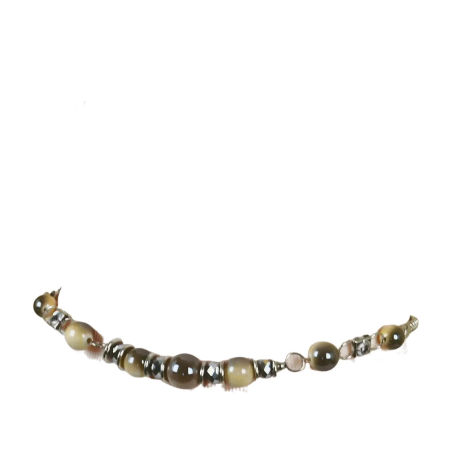 Silver Metal Chain Beaded Belt Gray Cream Beads S M