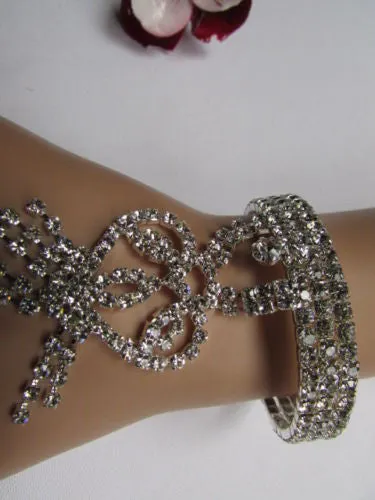 Silver Metal Heart Bracelet Multi Rhinestones Wedding Style