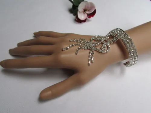 Silver Metal Heart Bracelet Multi Rhinestones Wedding Style