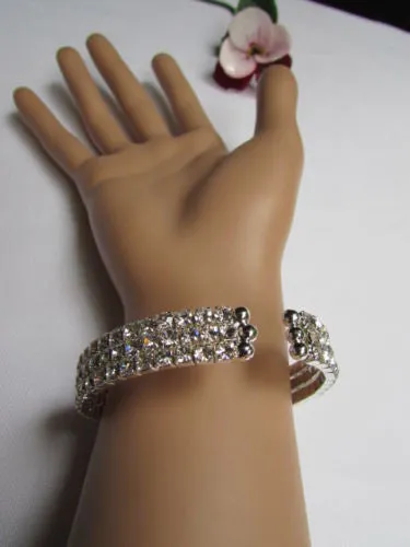 Silver Metal Heart Bracelet Multi Rhinestones Wedding Style