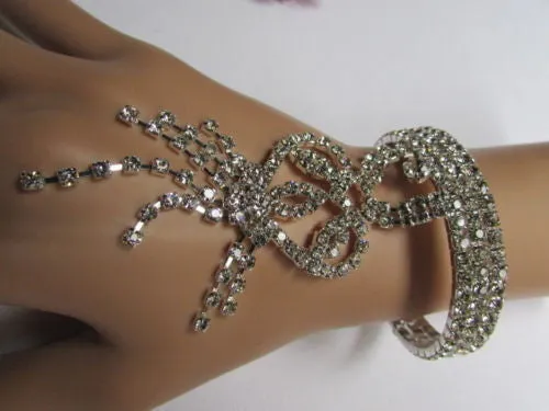 Silver Metal Heart Bracelet Multi Rhinestones Wedding Style