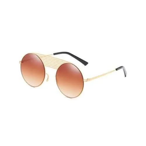 Unique Crossbars Decorative Round Sunglasses - Camel Brown