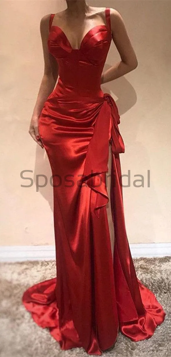 Unique Design Red  Satin Simple Fashion Modest Mermaid Prom Dresses PD1460