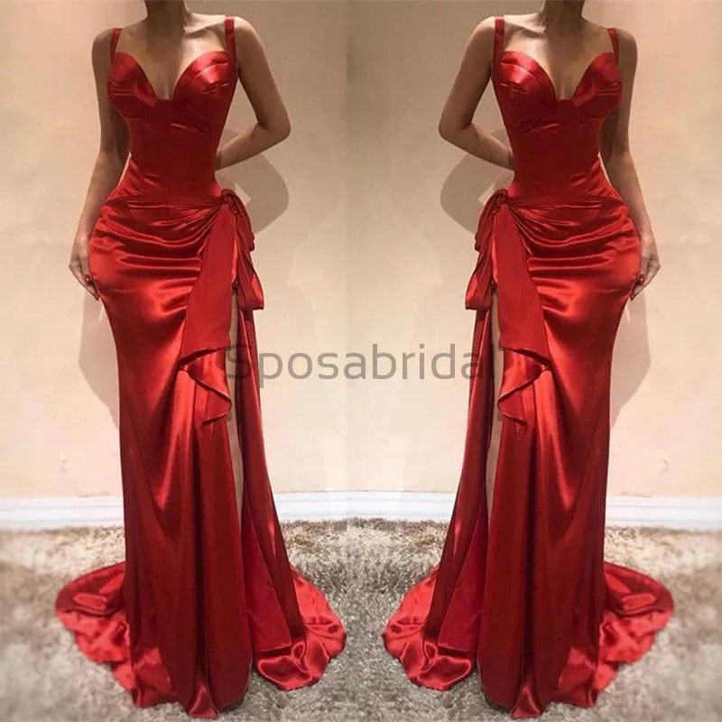 Unique Design Red  Satin Simple Fashion Modest Mermaid Prom Dresses PD1460