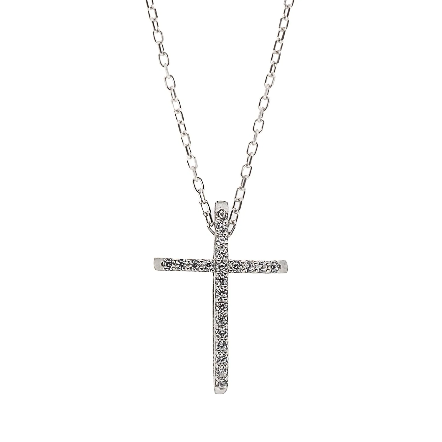 Unique Diamond Cross Necklace Silver