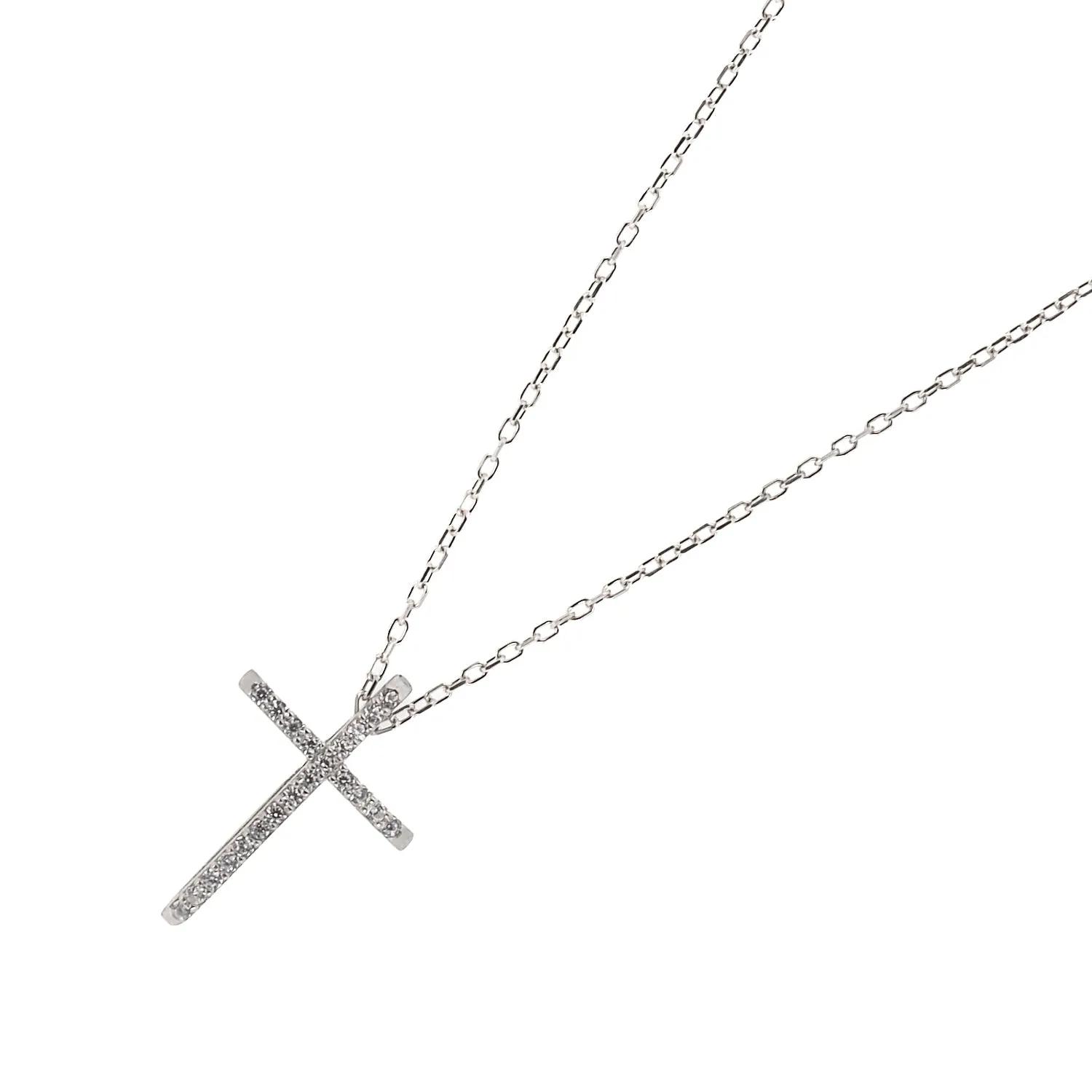 Unique Diamond Cross Necklace Silver