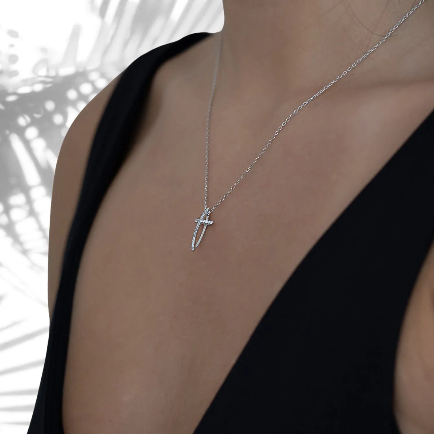 Unique Diamond Cross Necklace Silver