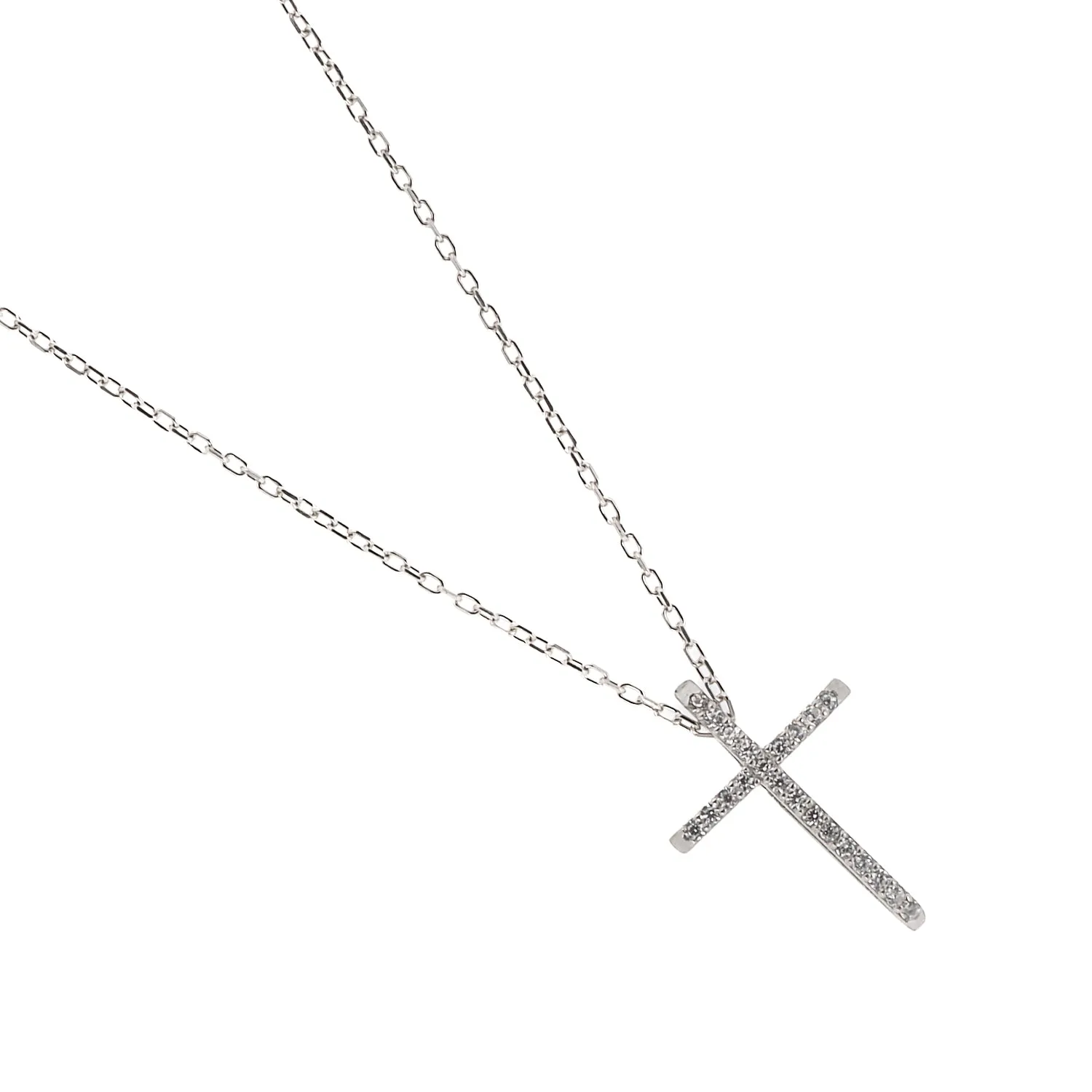 Unique Diamond Cross Necklace Silver