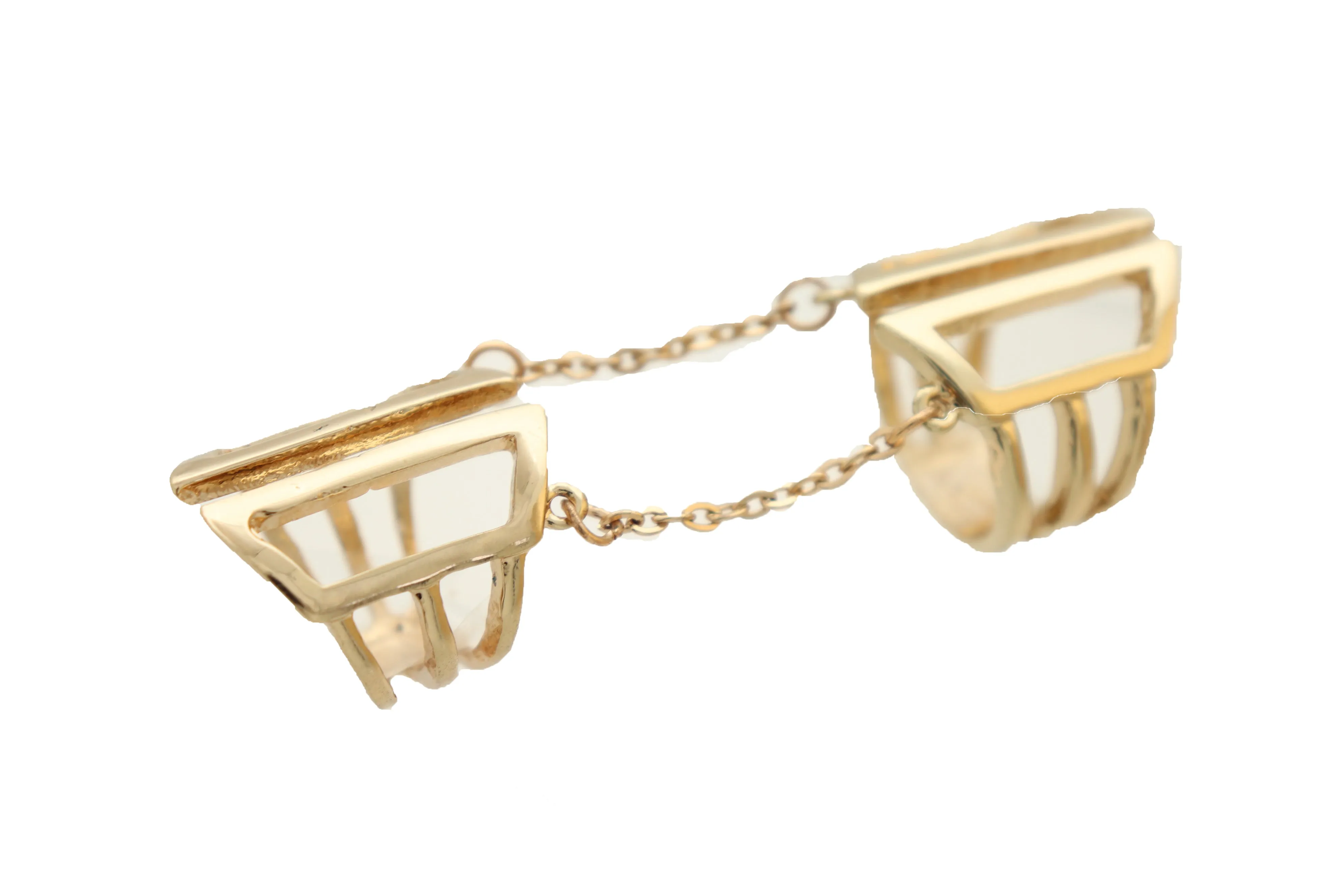 Women Gold Cuff Ring Metal Long Finger Double Adjustable Band Up to Size 9