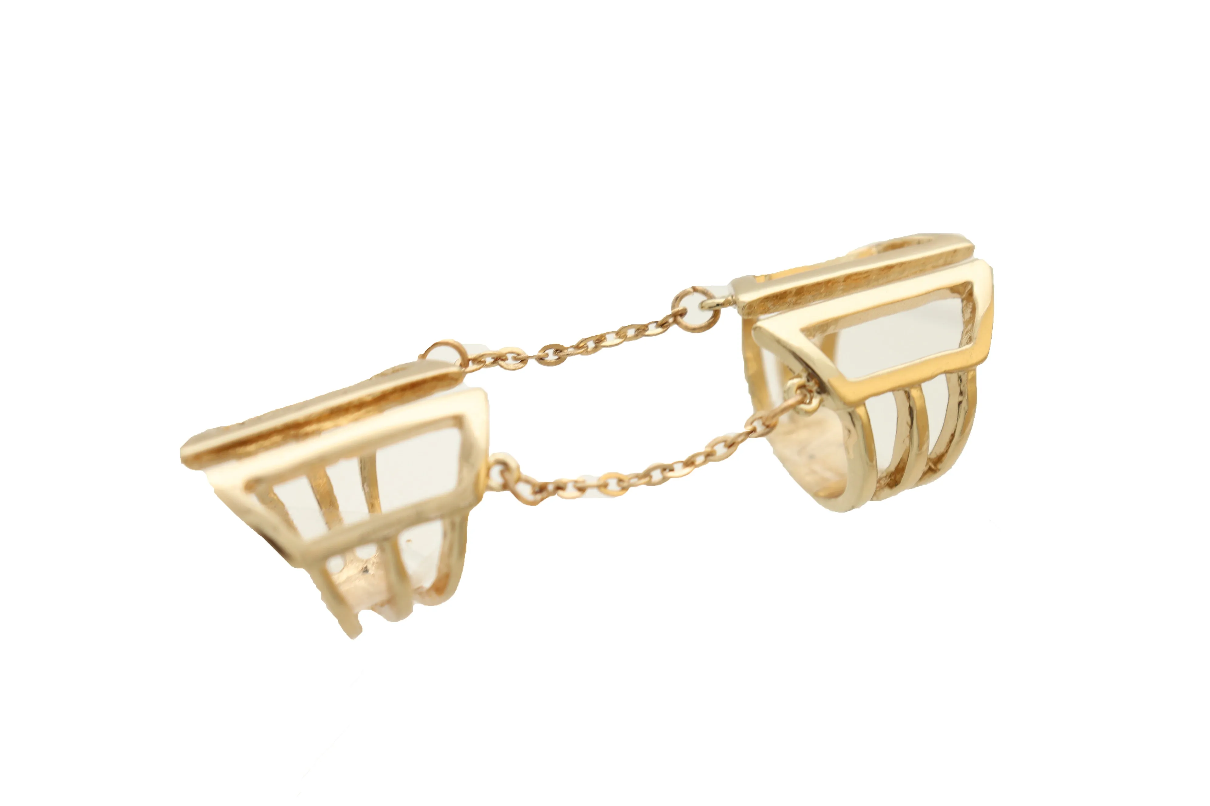Women Gold Cuff Ring Metal Long Finger Double Adjustable Band Up to Size 9