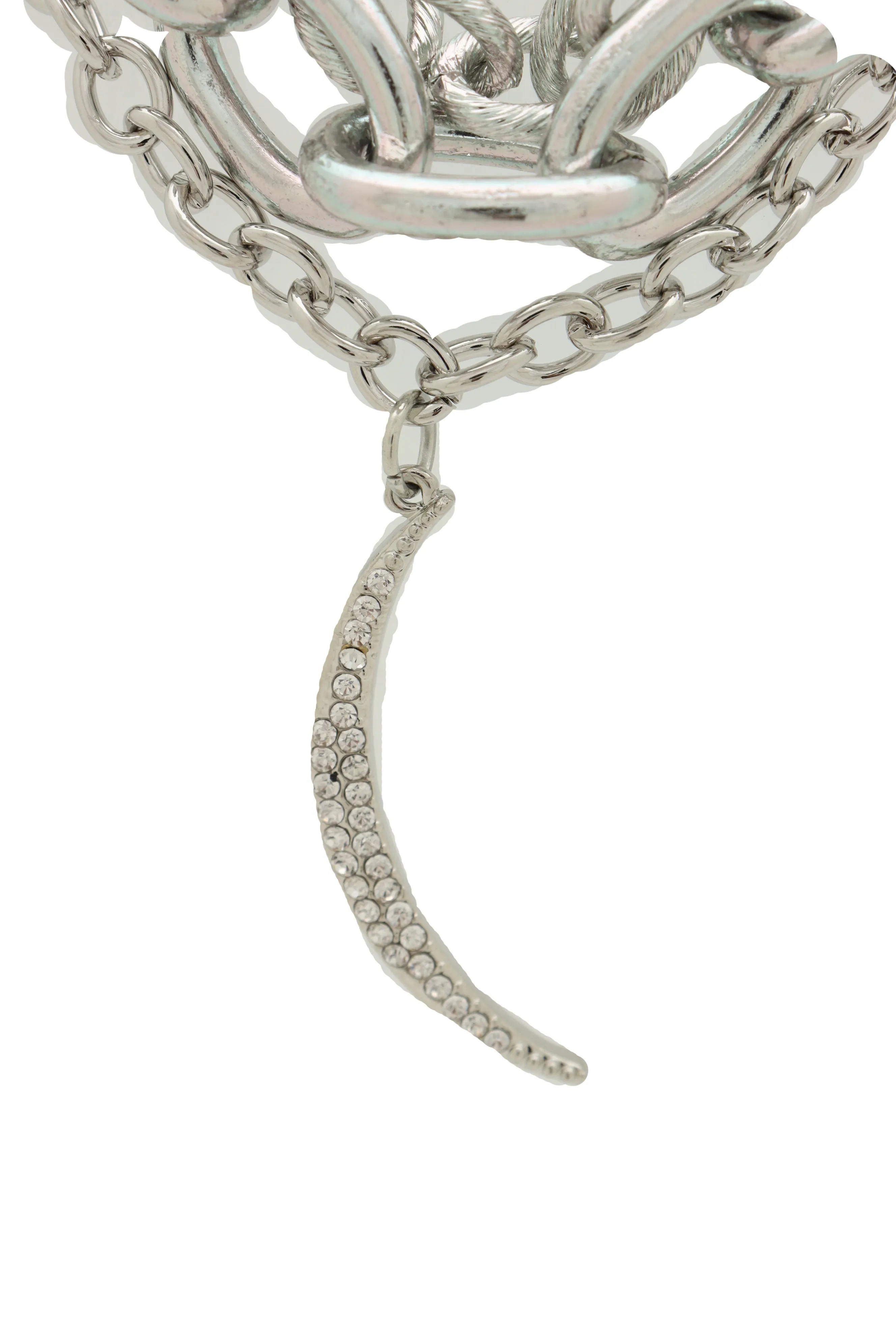 Women Multi Strands Silver Metal Chain Links Bib Fashion Short Necklace Moon Pendant Gorgeous Style