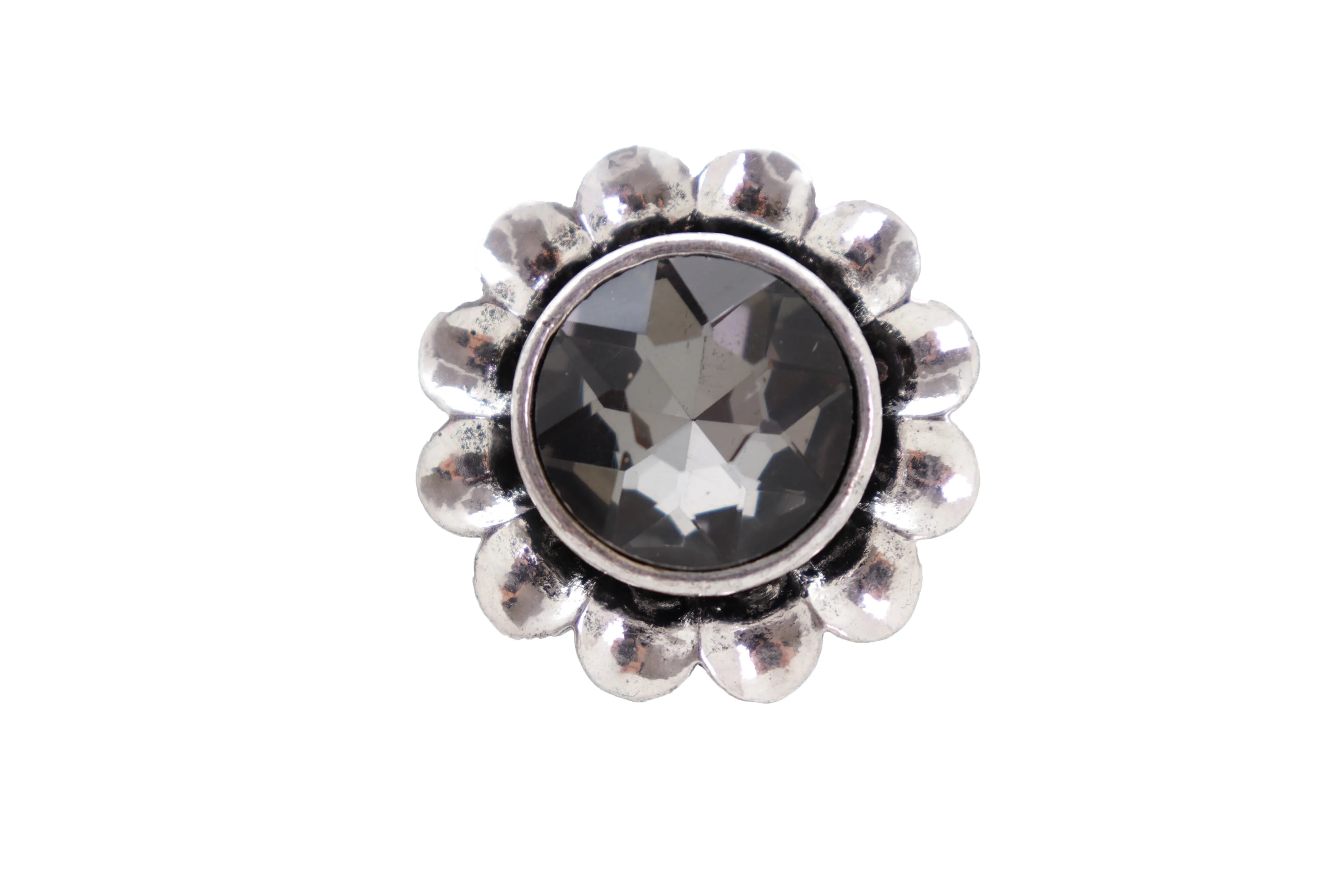 Women Silver Metal Flower Fashion Ring Jewelry Filigree Charm Elastic Band One Size Fits All