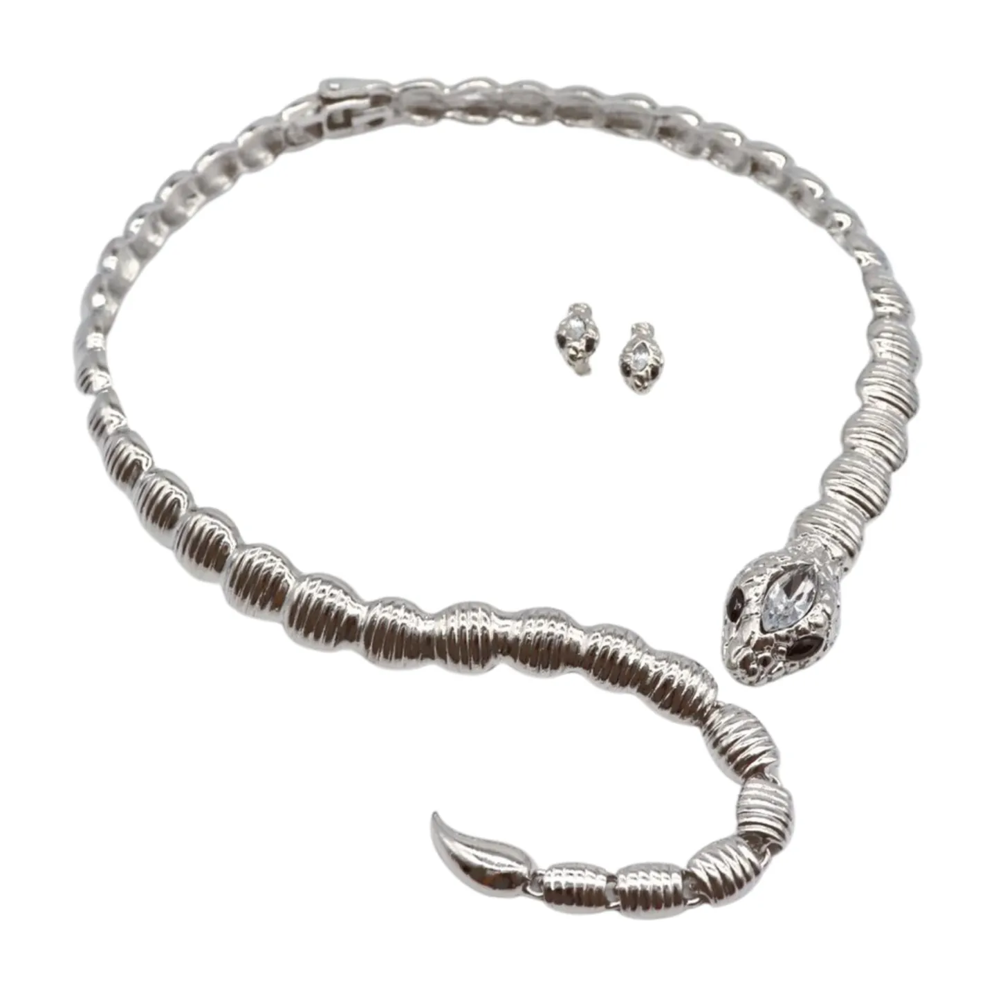 Women Silver Metal Wrap Around Cobra Snake Short Necklace