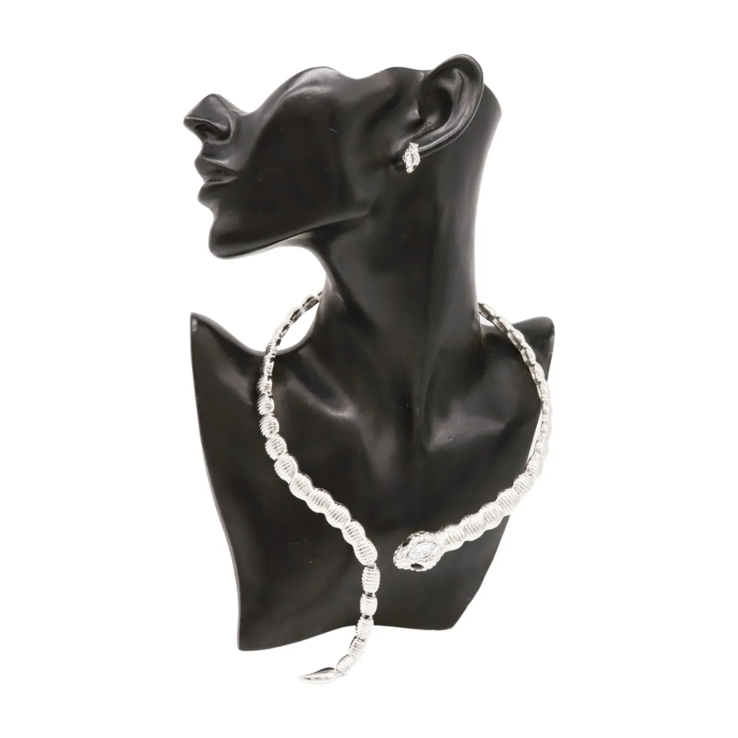 Women Silver Metal Wrap Around Cobra Snake Short Necklace