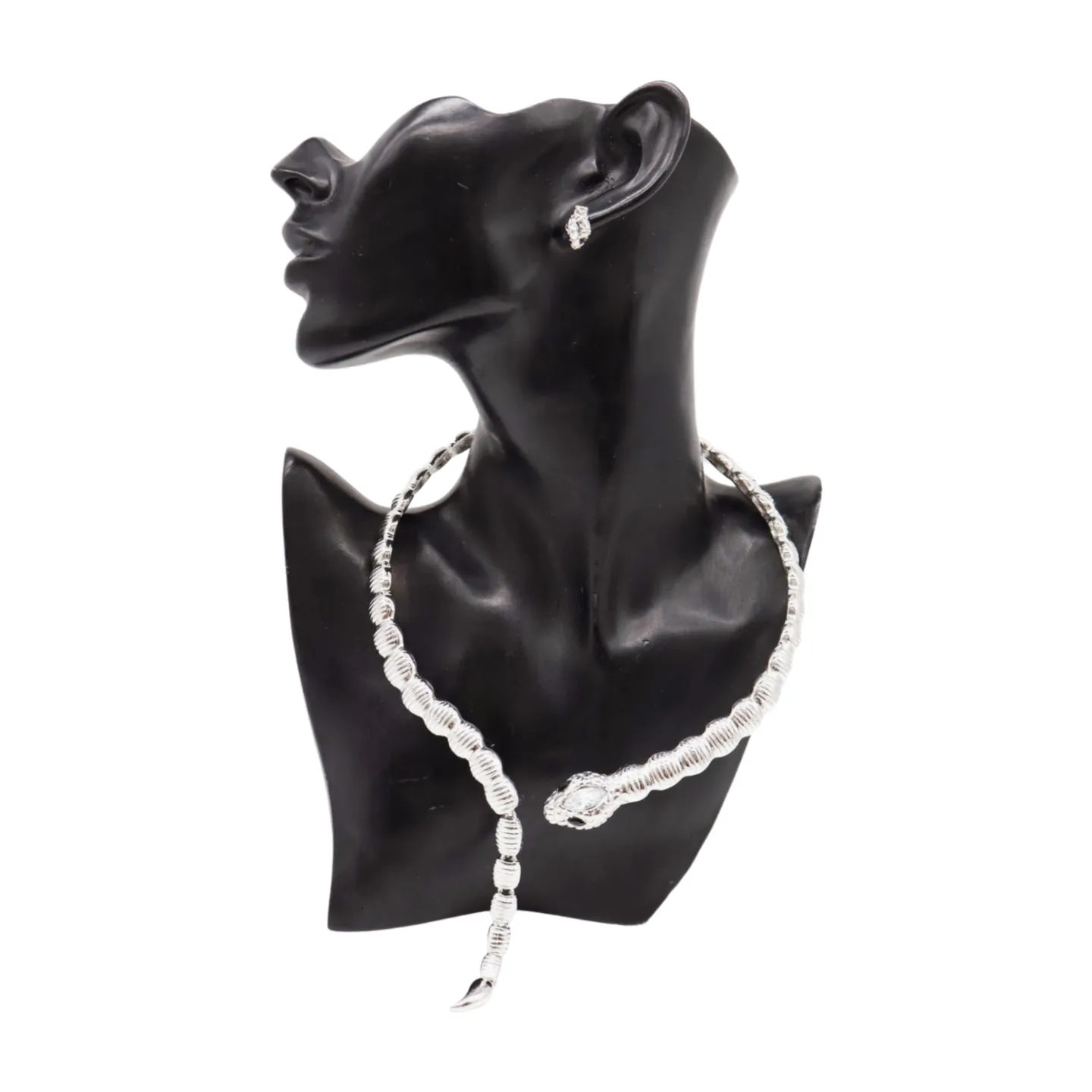 Women Silver Metal Wrap Around Cobra Snake Short Necklace
