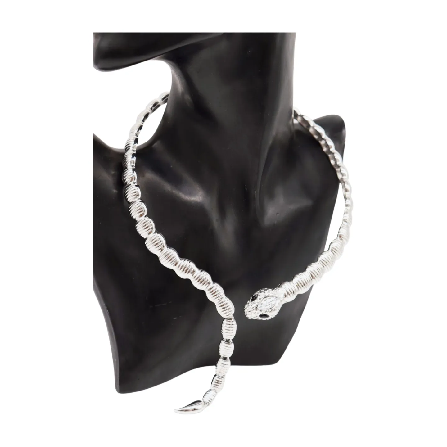 Women Silver Metal Wrap Around Cobra Snake Short Necklace