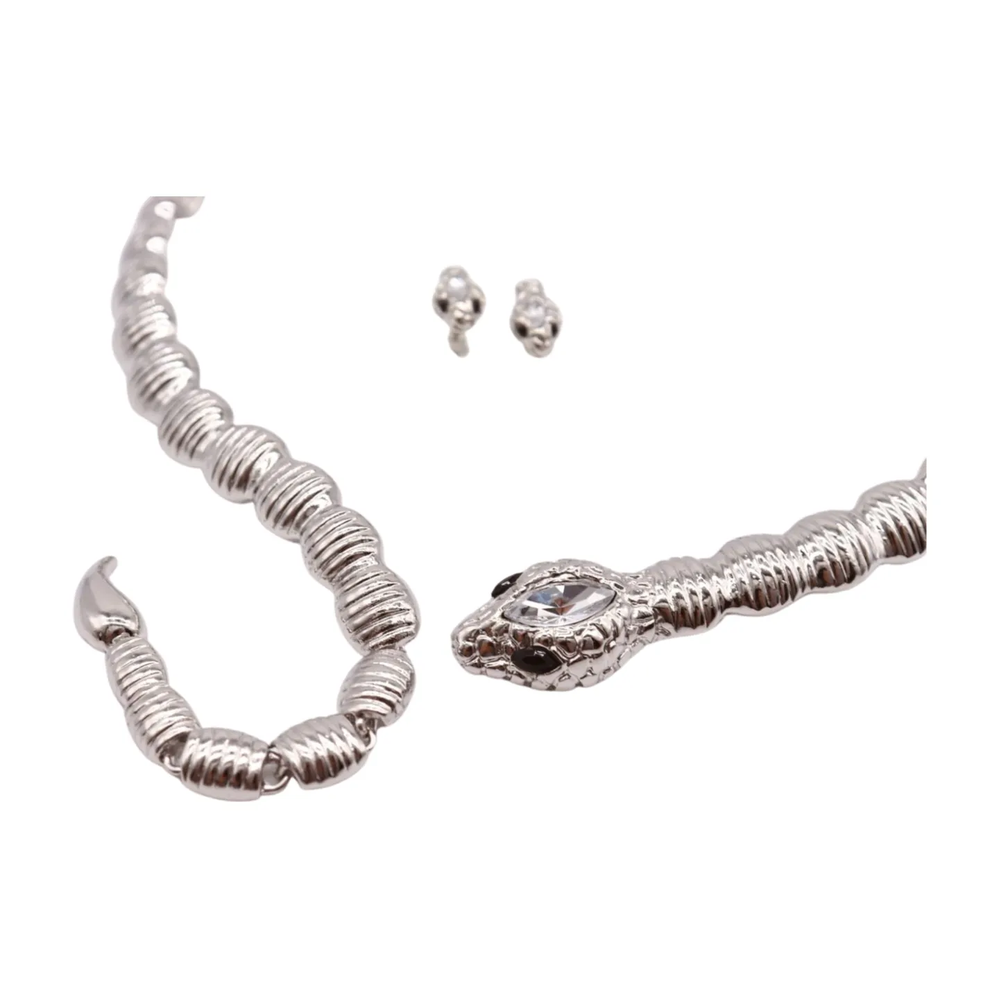 Women Silver Metal Wrap Around Cobra Snake Short Necklace