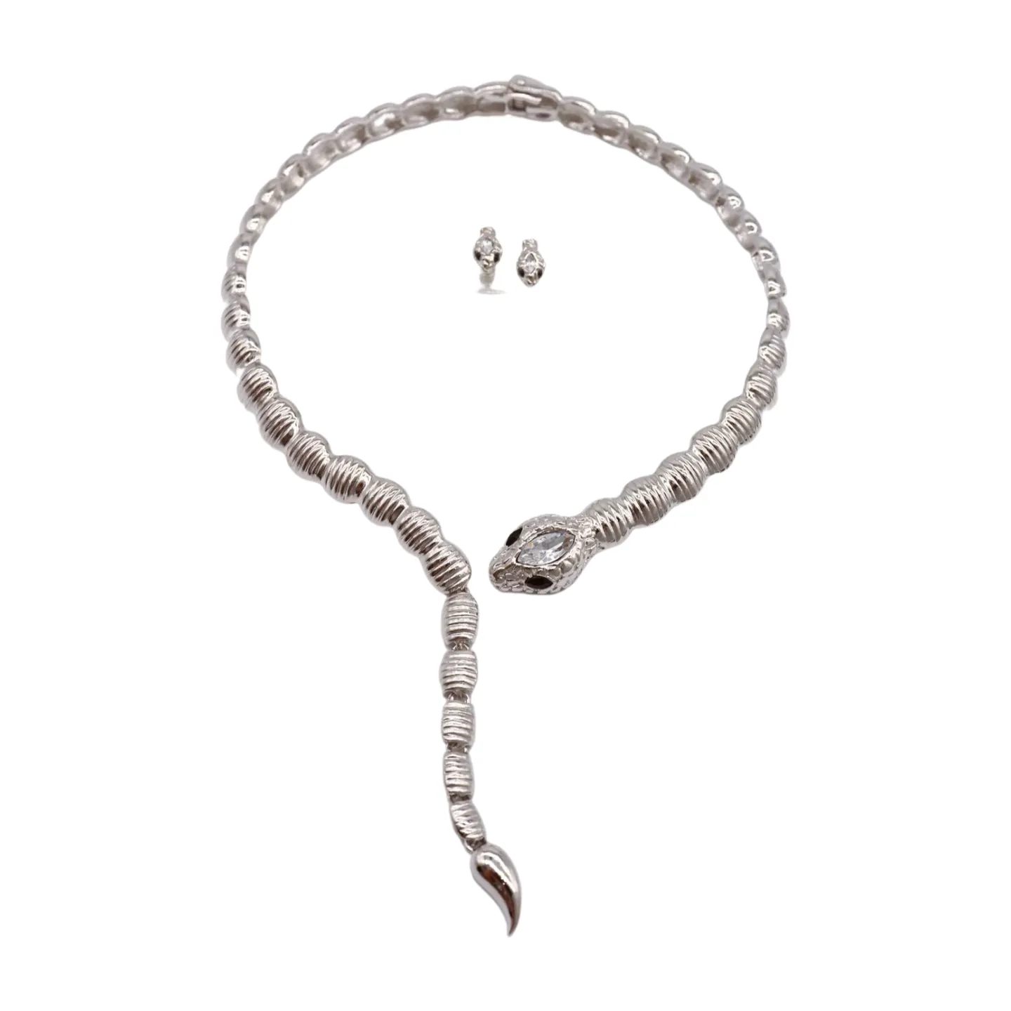 Women Silver Metal Wrap Around Cobra Snake Short Necklace