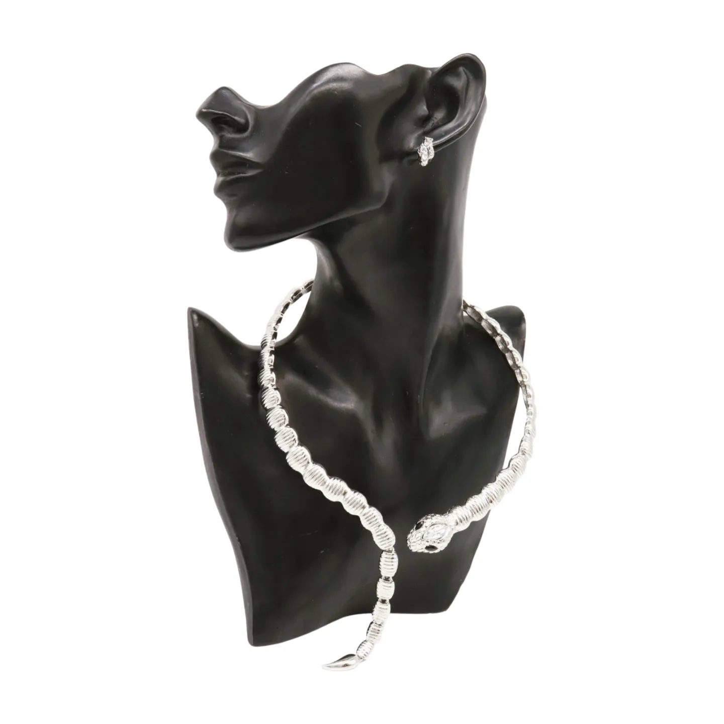 Women Silver Metal Wrap Around Cobra Snake Short Necklace