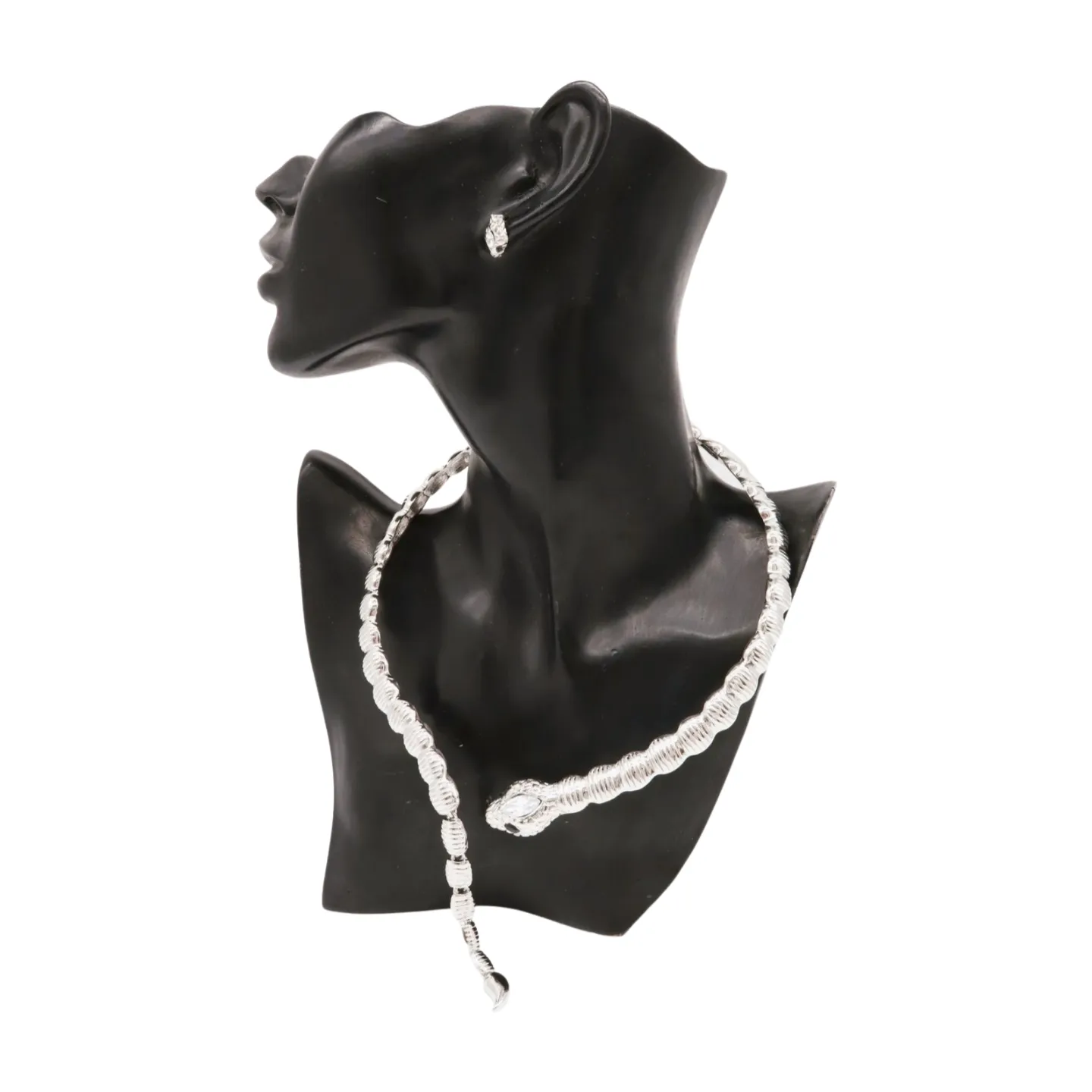 Women Silver Metal Wrap Around Cobra Snake Short Necklace