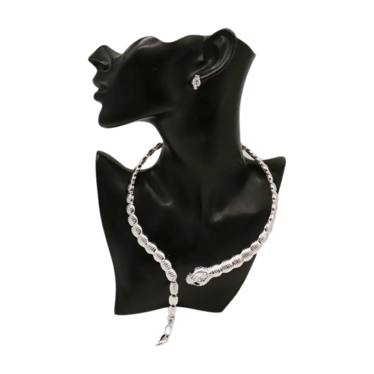 Women Silver Metal Wrap Around Cobra Snake Short Necklace