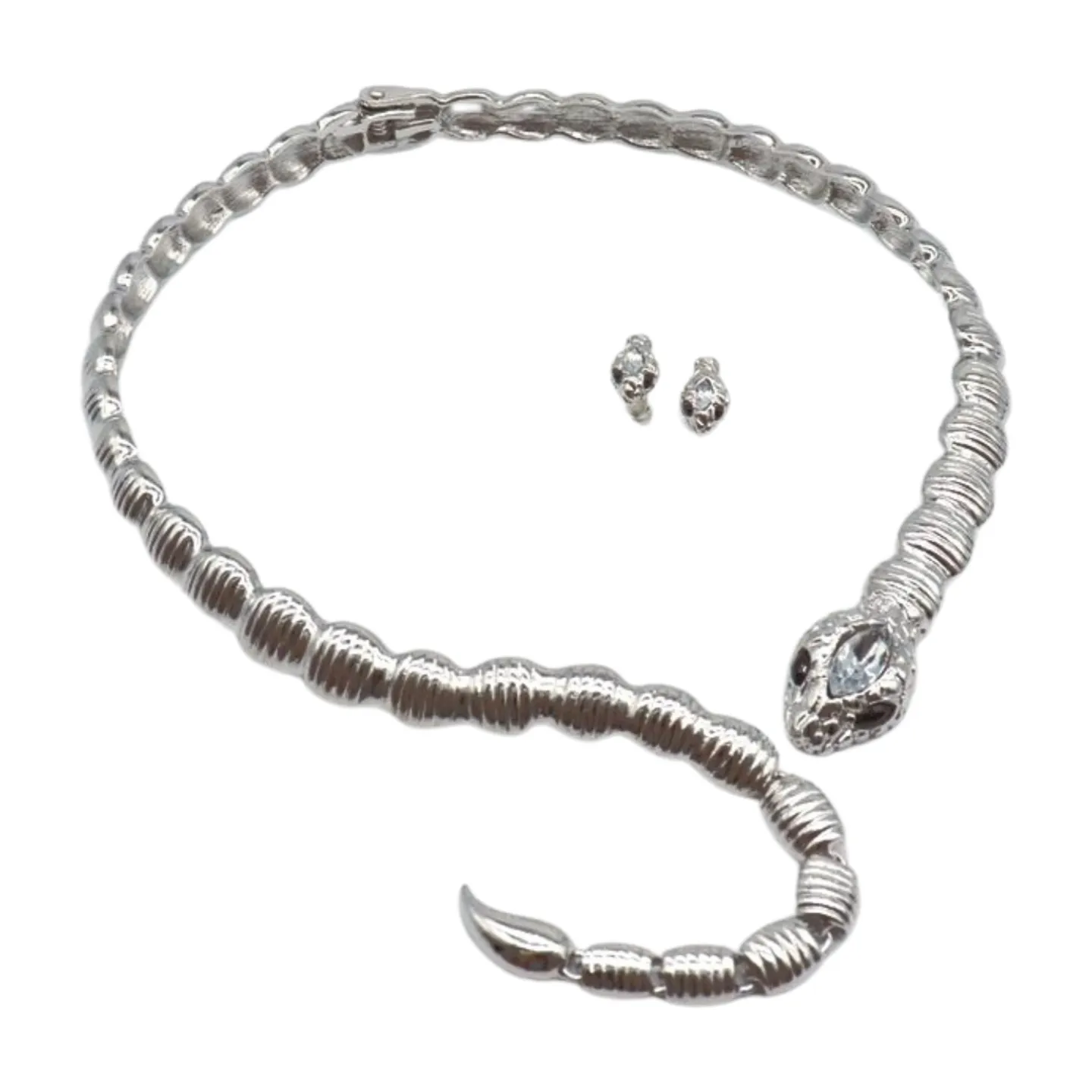 Women Silver Metal Wrap Around Cobra Snake Short Necklace