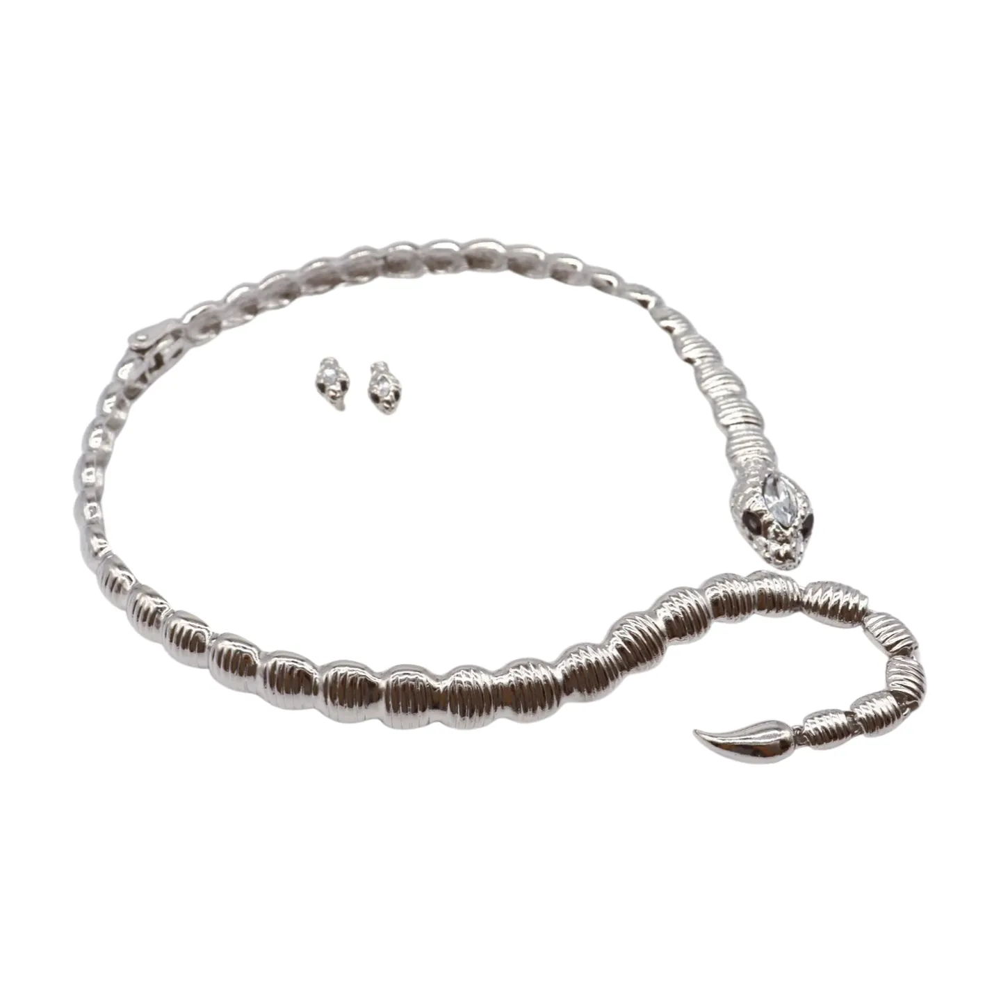 Women Silver Metal Wrap Around Cobra Snake Short Necklace